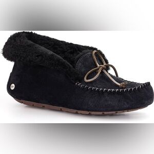UGG Black Suede Shearling Moccasin Slippers